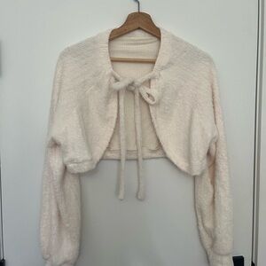 Cream Fuzzy Cropped Cardigan